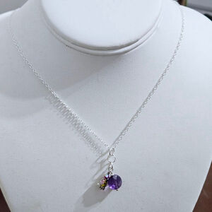 Vintage Sterling Silver Amethyst/Glass Beaded Pendant Necklace